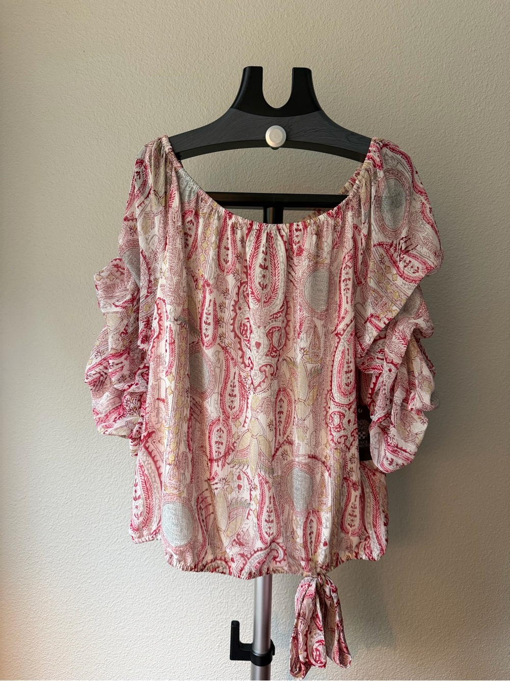 Vince Camuto Women's Pink Paisley Off-Shoulder Ruffle Top